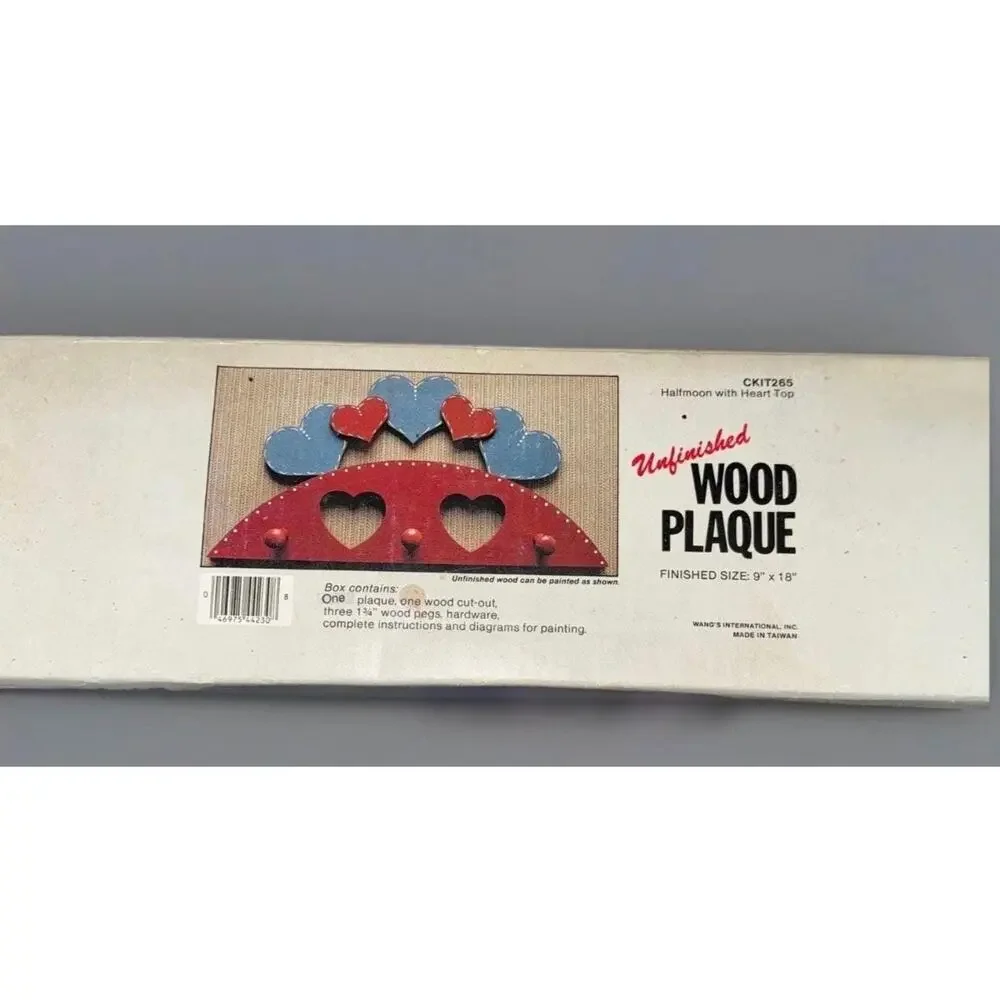 Vintage Heart Wood Plaque DIY Kit Unfinished Craft Project - 9x18 Shelf - NOS